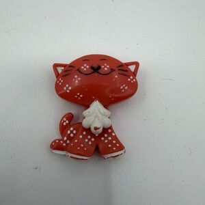 Avon Fragrance Glace Calico Cat Red Pin Vintage Kitty 1973 Brooch Feline